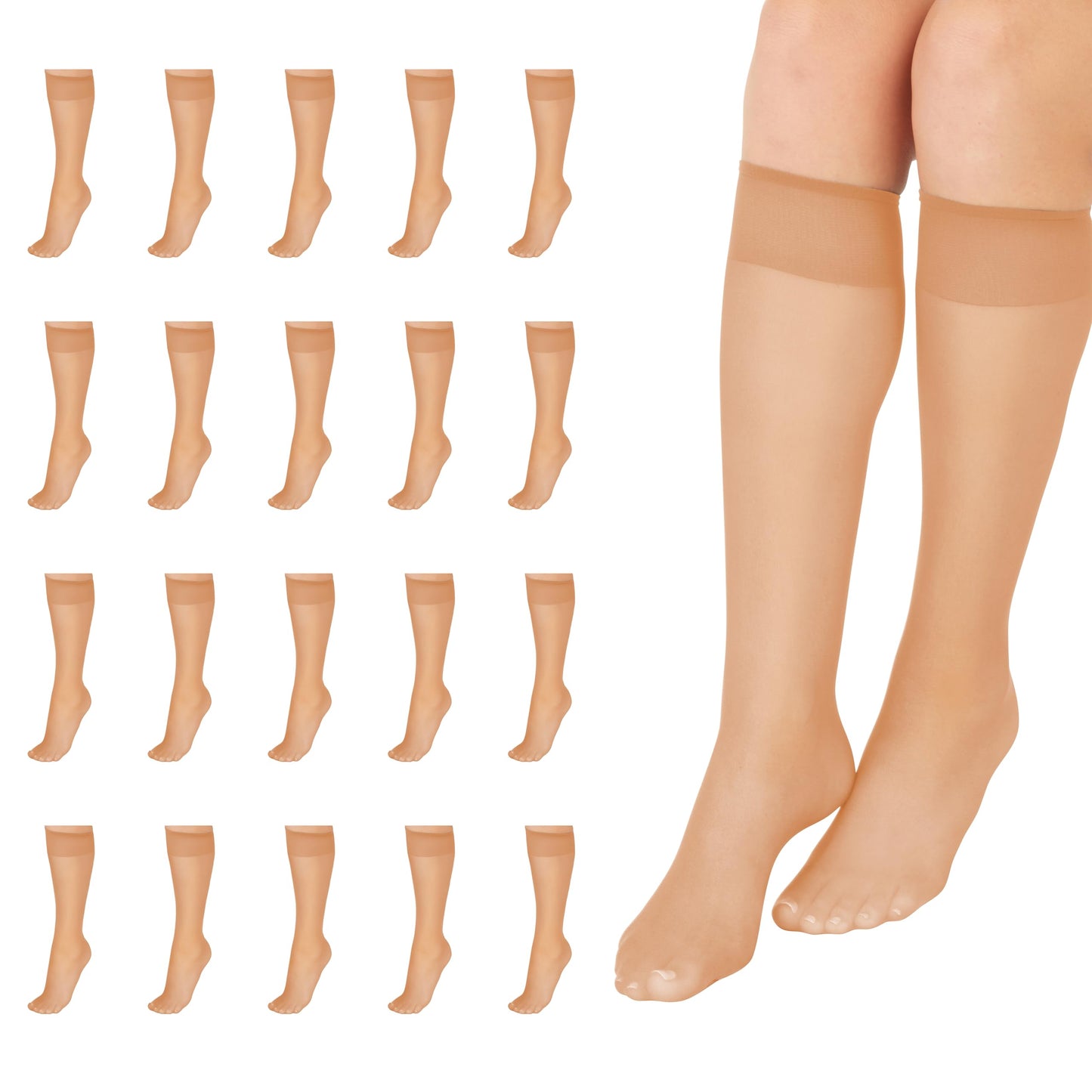 L'eggs Women's Everyday Knee-Highs, Sheer Toe, 100% Nylon, Off Black, One Size (Pack of 20)
