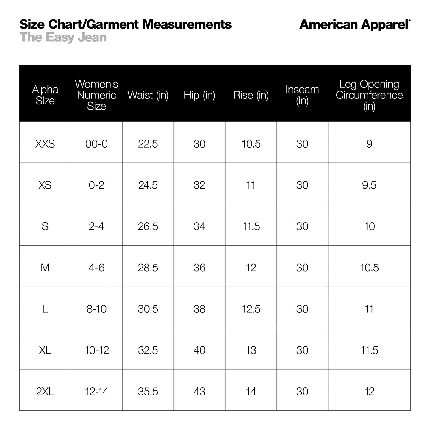 American Apparel Women's The Easy Jean, black, X-Small