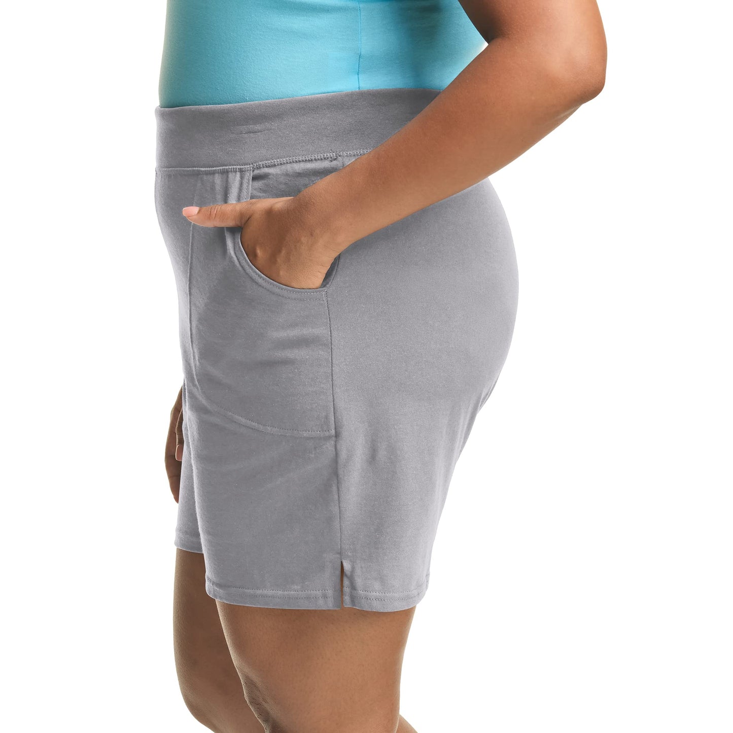 Just My Size Plus Size Cotton Jersey Shorts, Pull-on Gym Shorts, 7" Inseam