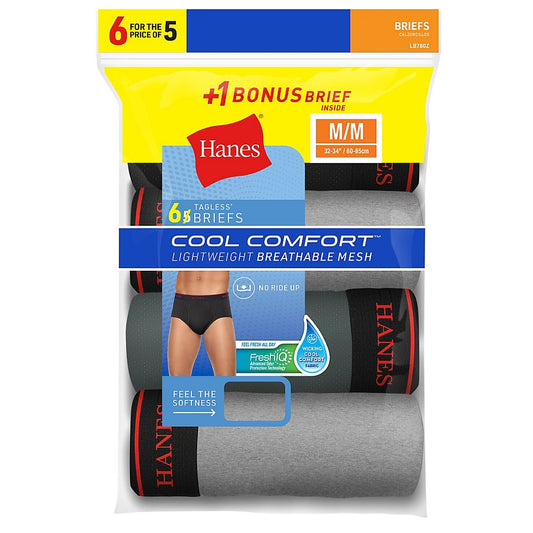 Hanes Mens FreshIQ Cool Comfort Breathable Mesh 6-Pack Sport Brief, S, Assorted