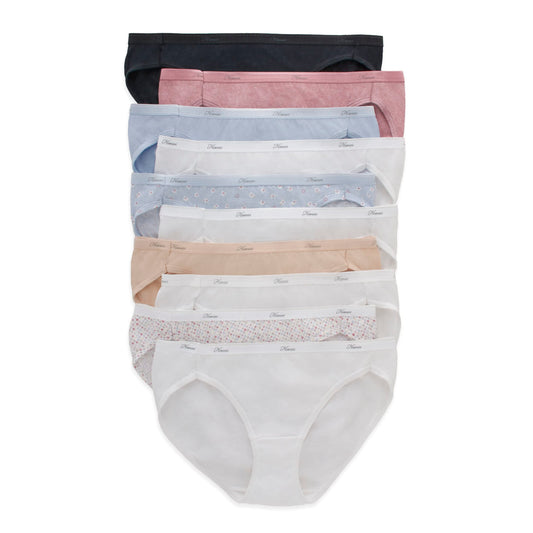 Hanes Women's Cotton Bikini Underwear, Available in Multiple Pack Sizes, 10 Pack-Assorted 2, 8