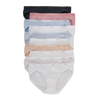 Hanes Women's Cotton Bikini Underwear, Available in Multiple Pack Sizes, 10 Pack-Assorted 2, 8
