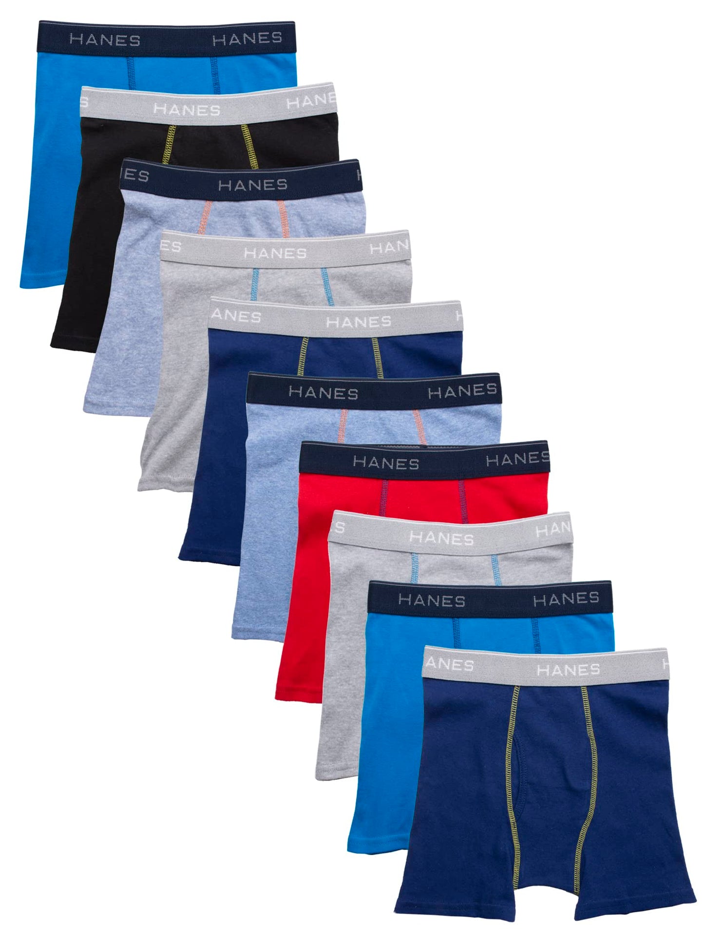 Hanes Boys' and Toddler Underwear, Comfort Flex and ComfortSoft Boxer Briefs, Multiple Packs Available, Grey/Blue/Black/Red-10, X-Large