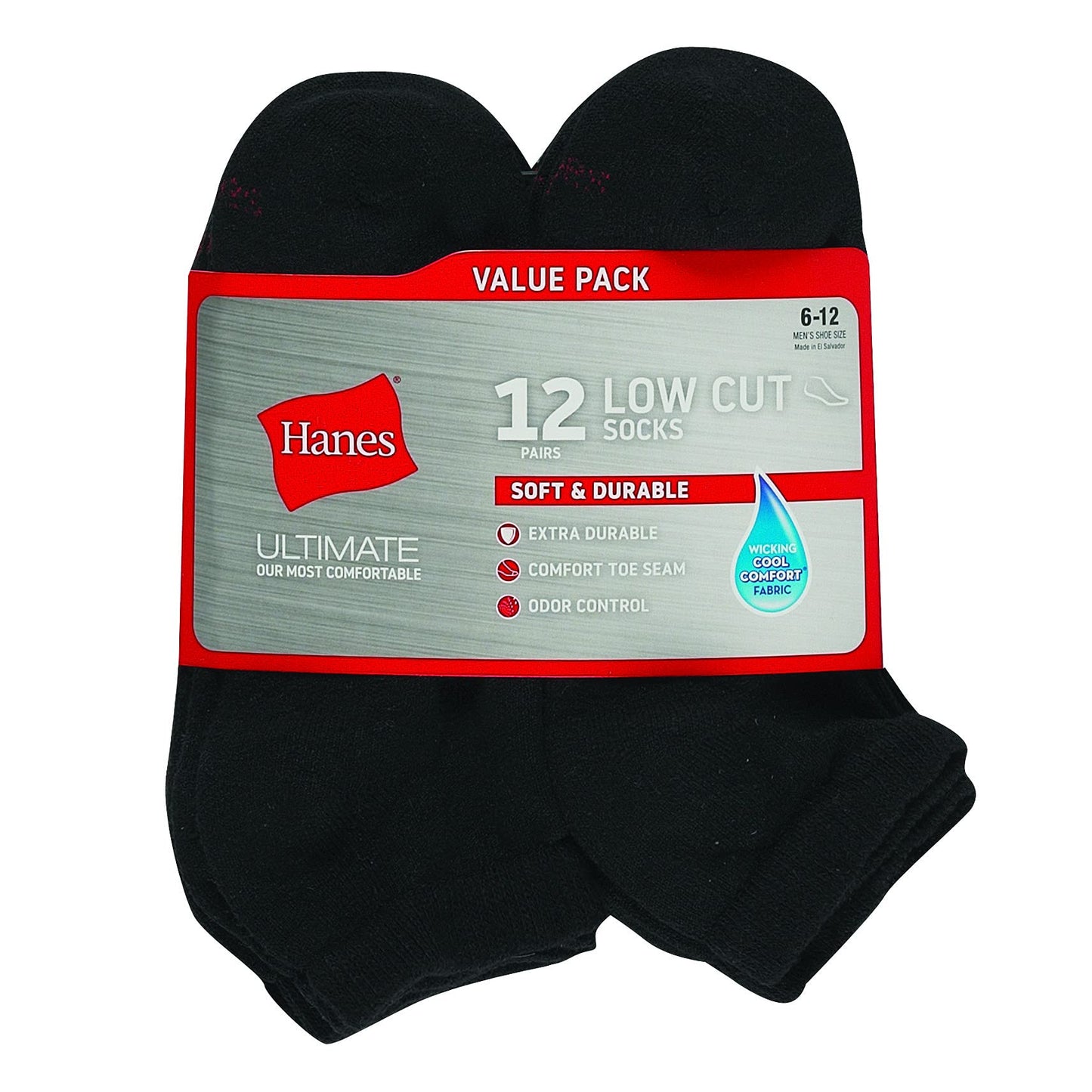 Hanes Ultimate mens Freshiq Cool Comfort Reinforced Low Cut Socks, 12-pair Pack Socks, Black, 6 12 US
