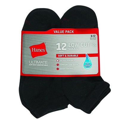 Hanes Ultimate mens Freshiq Cool Comfort Reinforced Low Cut Socks, 12-pair Pack Socks, Black, 6 12 US