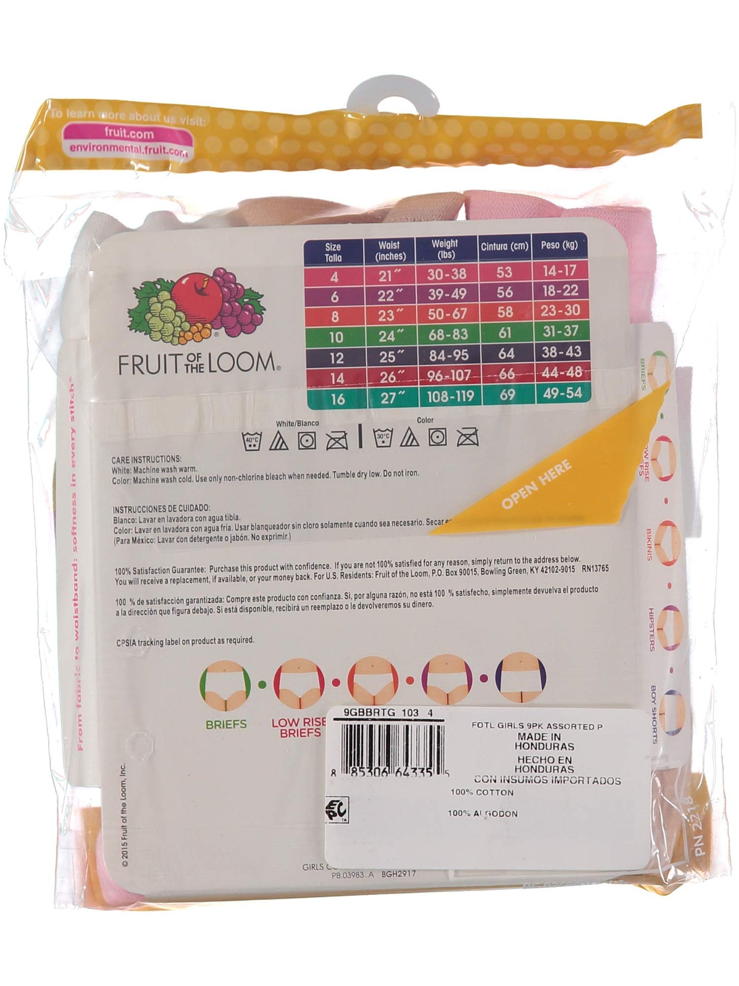Fruit of the Loom Girls' Big Cotton Brief Underwear (8, 9 Pack - Fashion Assorted)