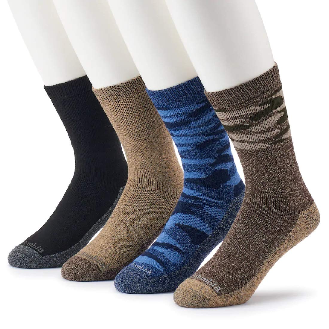Columbia Men's Camo Crew Sock 4-pack/LARGE 8-12 (BLUE/BROWN/BLACK)