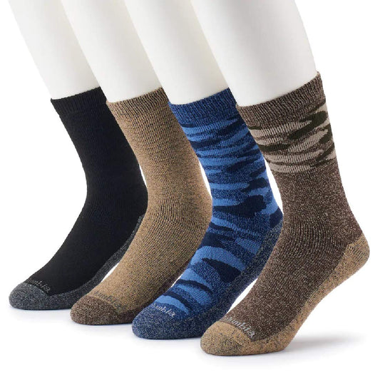 Columbia Men's Camo Crew Sock 4-pack/LARGE 8-12 (BLUE/BROWN/BLACK)