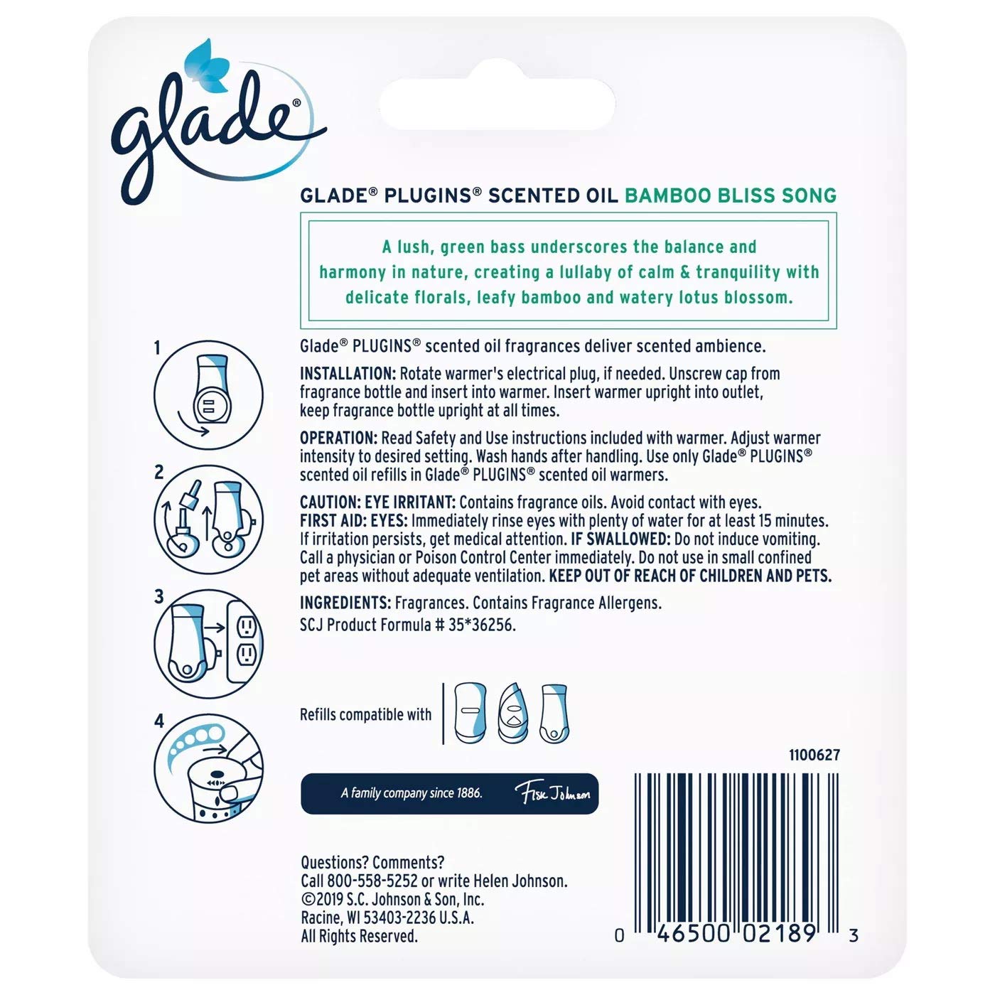 Glade PlugIns Scented Oil Air Freshener Refill - Limited Edition | Bamboo Bliss Song Scent - 2 Count Oil Refills Per Package (0.67 Ounce Each) - Pack of 2 Packages