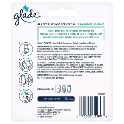 Glade PlugIns Scented Oil Air Freshener Refill - Limited Edition | Bamboo Bliss Song Scent - 2 Count Oil Refills Per Package (0.67 Ounce Each) - Pack of 2 Packages