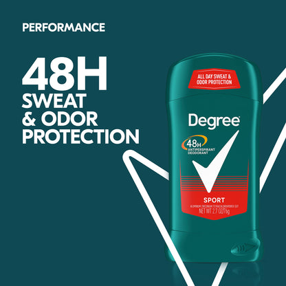 Degree Men Original Antiperspirant Deodorant for Men, Pack of 4, 48-Hour Sweat and Odor Protection, Sport 2.7 oz (Packing May Vary)