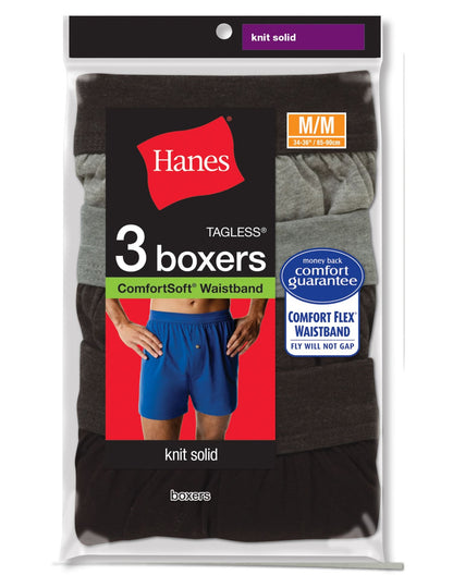 Hanes ComfortSoft Knit Boxer 3 Pack, Asst Solid, XX-Large