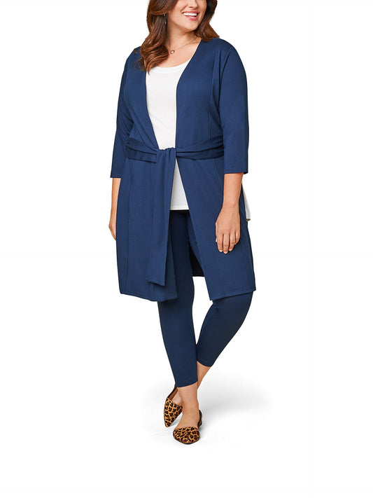 Seek No Further by Fruit of the Loom Women's Plus Size Ponte Open Front Long Cardigan, Navy Nights, 3X