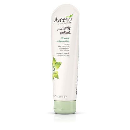 Aveeno Positively Radiant 60 Second In-Shower Facial Cleanser, Brightening Mask With Moisture-Rich Soy, Lemon Peel Extract, Glycolic Acid, and Kaolin Clay, 5 oz (Pack of 3)