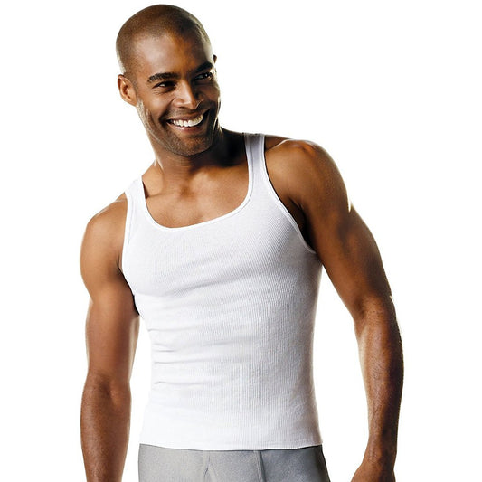 Hanes Men`s Tall Tagless ComfortSoft Tank Undershirt 3-Pack (Large Tall, White)
