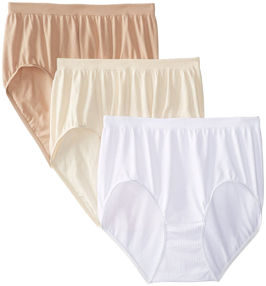 Bali Women's 3 Pack Comfort Revolution Brief Panty, Light Denim/In The Navy/White Eyelet Print, 10/11