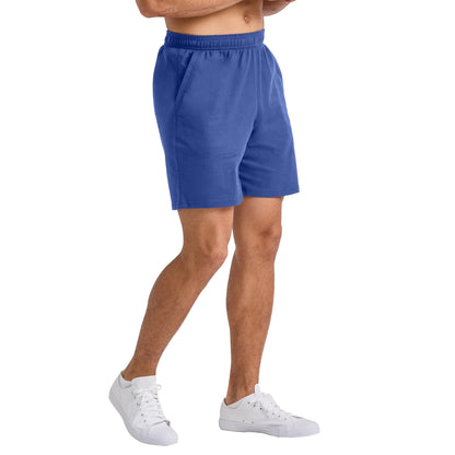 Hanes Men's Originals Cotton Pockets, Pull-On Jersey Gym Shorts, 7", Deep Forte Blue