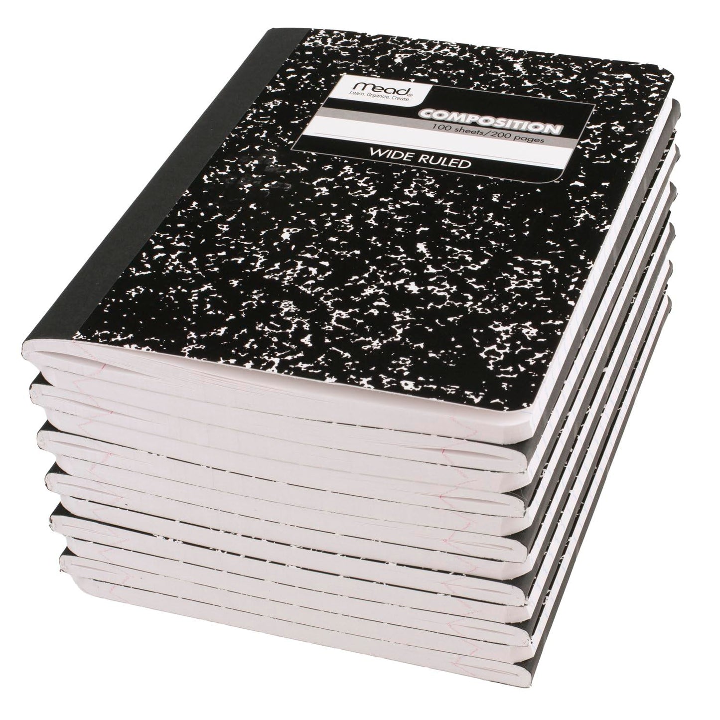 Mead Composition Notebooks, 12 Pack, Wide Ruled Paper, 9-3/4" x 7-1/2", 100 Sheets per Comp Book, Black Marble (72936)