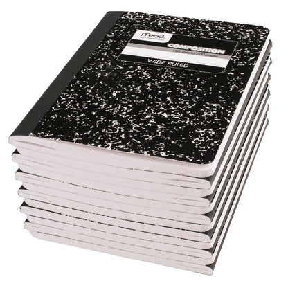 Mead Composition Notebooks, 12 Pack, Wide Ruled Paper, 9-3/4" x 7-1/2", 100 Sheets per Comp Book, Black Marble (72936)