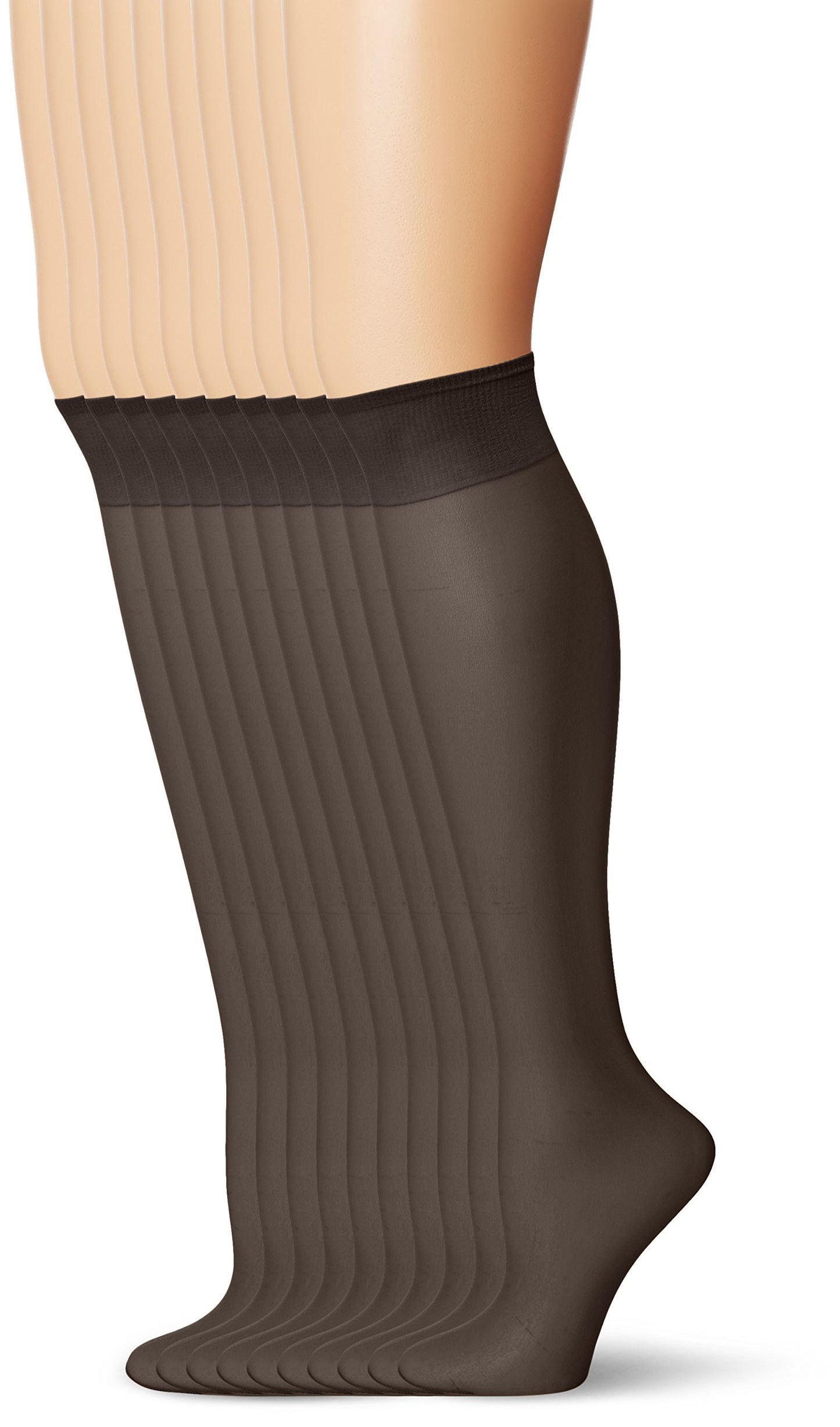 L'eggs Women's Everyday Knee-Highs, Sheer Toe, 100% Nylon, Off Black, One Size (Pack of 20)