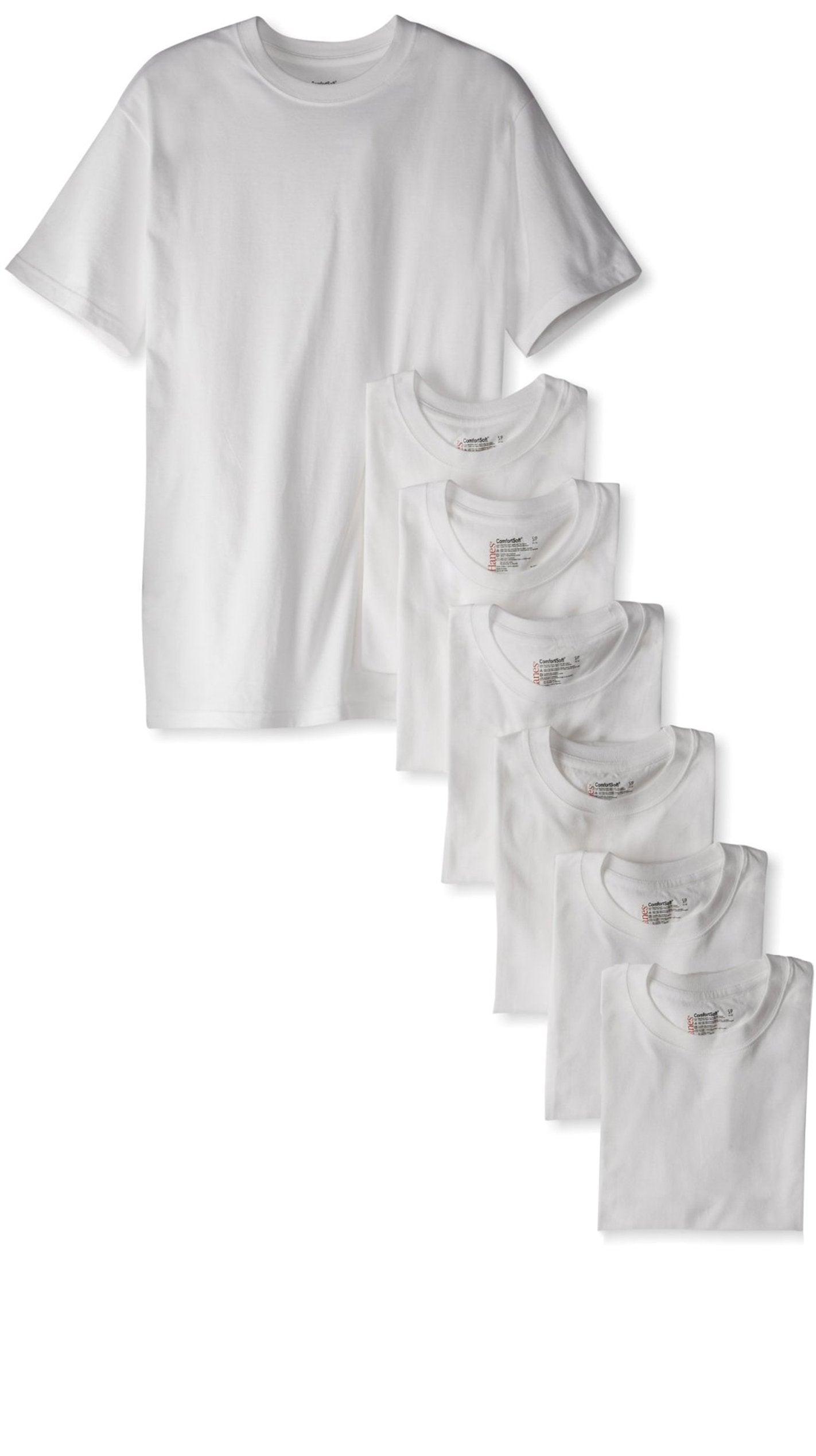 Hanes Men`s ComfortSoft Crew T-Shirts 7-Pack White 2135P5 (Large)