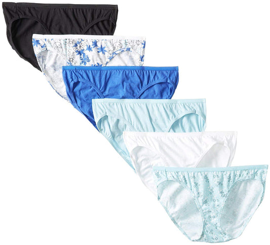 Hanes Women's 6Pack 100% Cotton Bikini Underwear Ladies Panties, Assorted 5