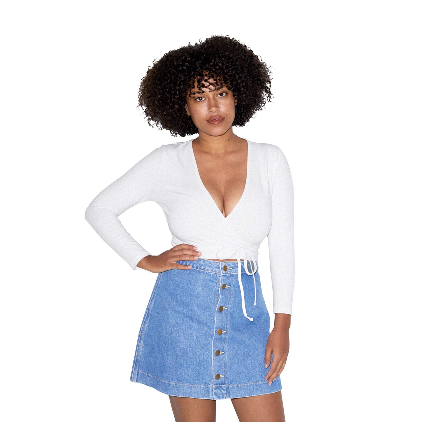 American Apparel Women Cotton Spandex Julliard Long Sleeve Top, White, Large