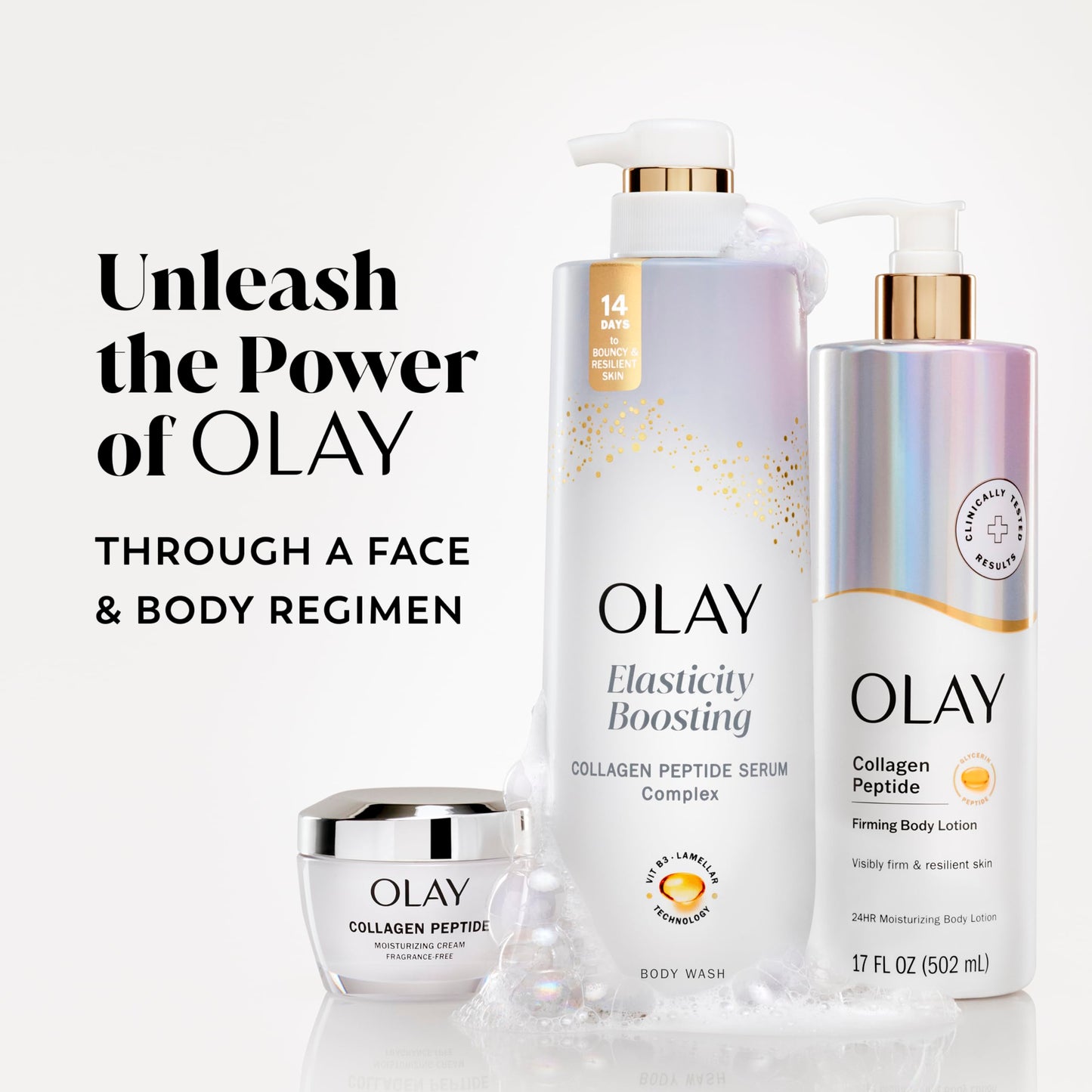 Olay Body Wash for Women, Elasticity Boosting, Collagen Peptide Serum Complex, Renews Moisture, Vitamin B3 Lameller Technology, For All Skin Types, 20 fl oz (Pack of 4)