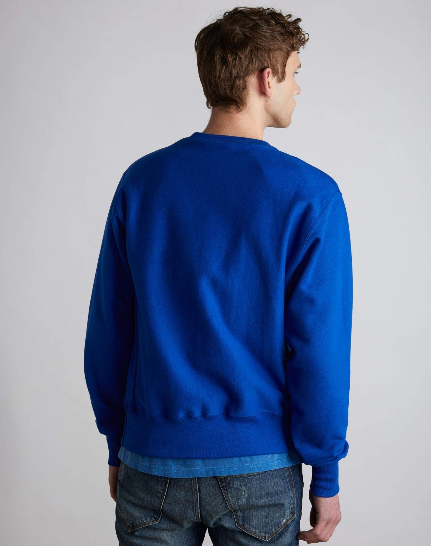 Champion Men Reverse Pull Over Crew Fleece, Bkc, Medium