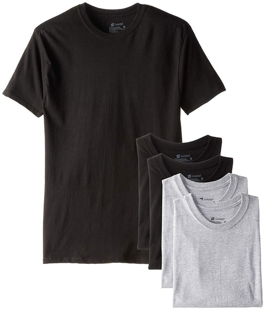 Hanes Men's 6Pack Crew Neck Tagless Black-Grey Undershirts Crewneck T-Shirt S