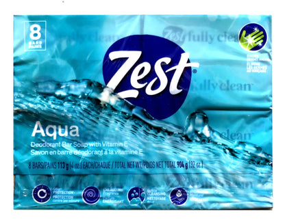 Zest Aqua Pure Cleansing Bar Soap 20% More Moisture 8 Count Pack of 2