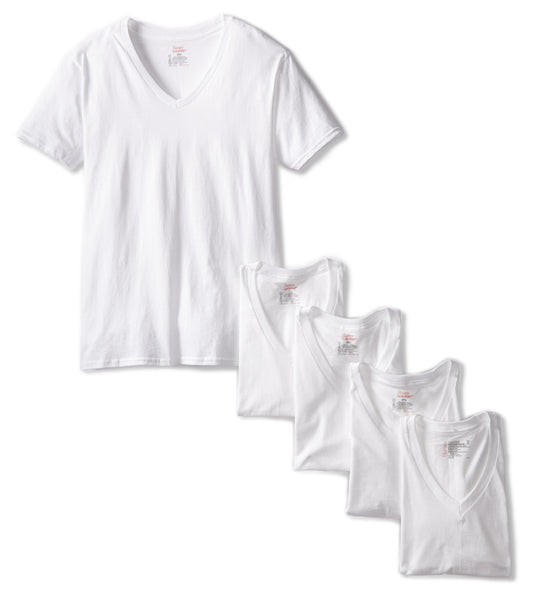 Hanes Men's 5-Pack V-neck T Shirt, White, Large