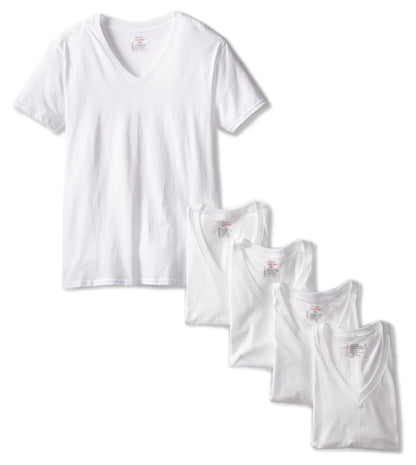 Hanes Men's 5 Pack V-neck T Shirt, White, Small