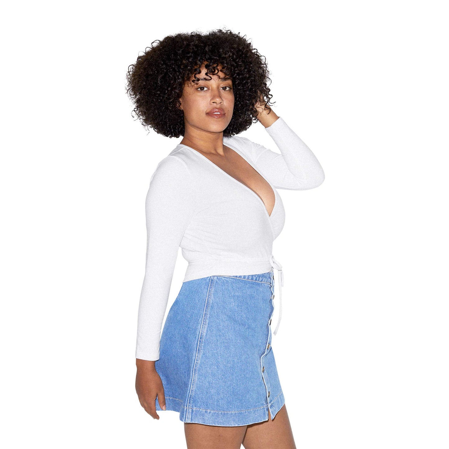 American Apparel Women Cotton Spandex Julliard Long Sleeve Top, White, Large