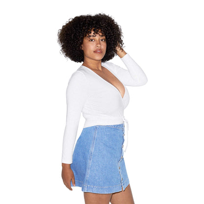 American Apparel Women Cotton Spandex Julliard Long Sleeve Top, White, Large