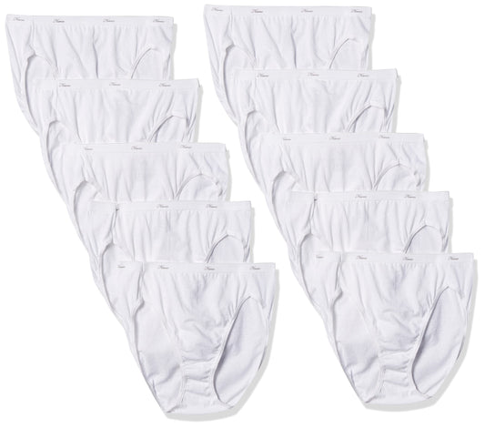 Hanes Women's Breathable Cotton Hi-Cuts Panty, White, 10-Pack, 9
