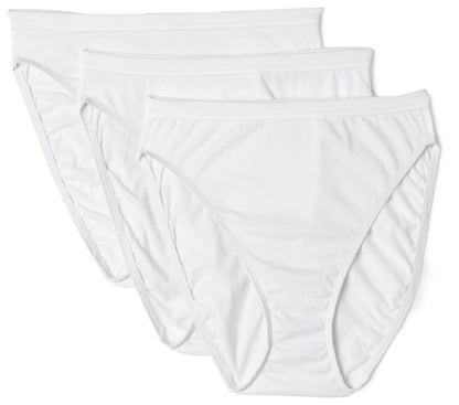 Hanes Ultimate Women's 3-Pack Cotton Hi-Cut Brief Panties, White, 9