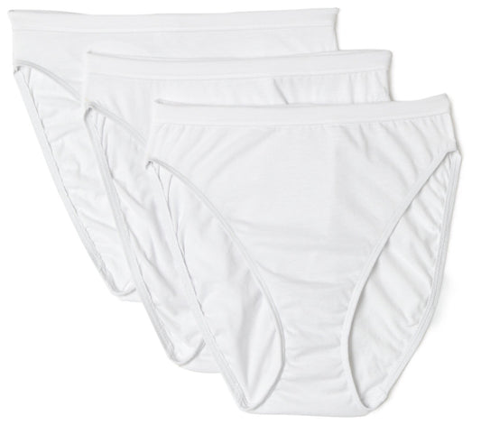 Hanes Women's Classic Cotton Hi-Cut Panties Brief Panties, White, 5 (Pack of 3)