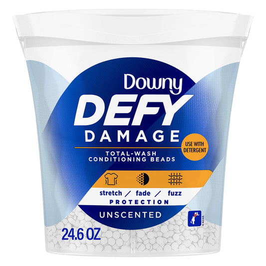 Downy Defy Damage Total-wash Fabric Conditioning Beads, Fabric Softener, Unscented, 24.6 Ounce (Pack Of 4)