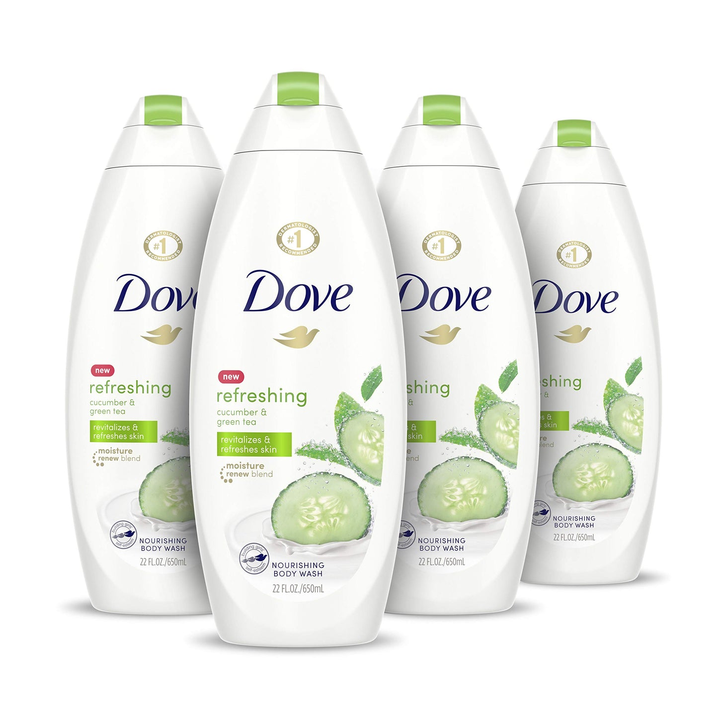 Dove Refreshing Body Wash with Pump Revitalizes and Refreshes Skin Cucumber and Green Tea Effectively Washes Away Bacteria While Nourishing Your Skin, 34 Fl Oz (Pack of 3)