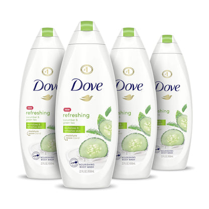 Dove Refreshing Body Wash with Pump Revitalizes and Refreshes Skin Cucumber and Green Tea Effectively Washes Away Bacteria While Nourishing Your Skin, 34 Fl Oz (Pack of 3)