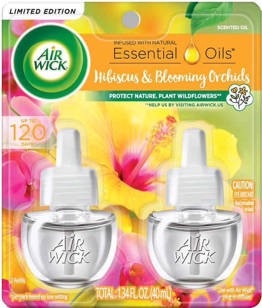 Air Wick Plug in Scented Oil Refill, Hibiscus and Blooming Orchids, Air Freshener, Essential Oils, Spring Collection, 1.34 Fl oz