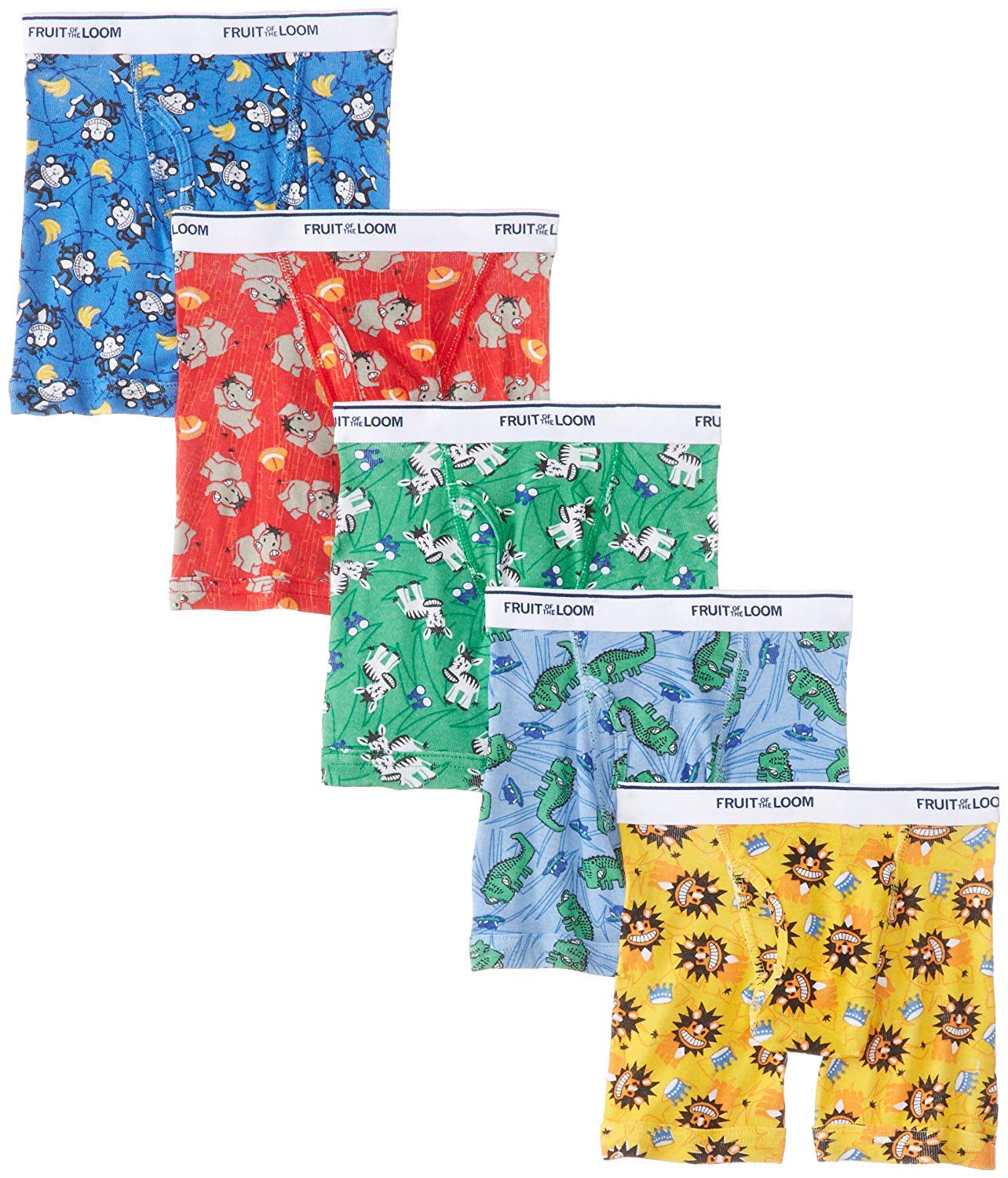 Fruit of the Loom boys 5 Pack Assorted Print & Solid boxer briefs, Prints - Assorted (Pack 5), 5T US