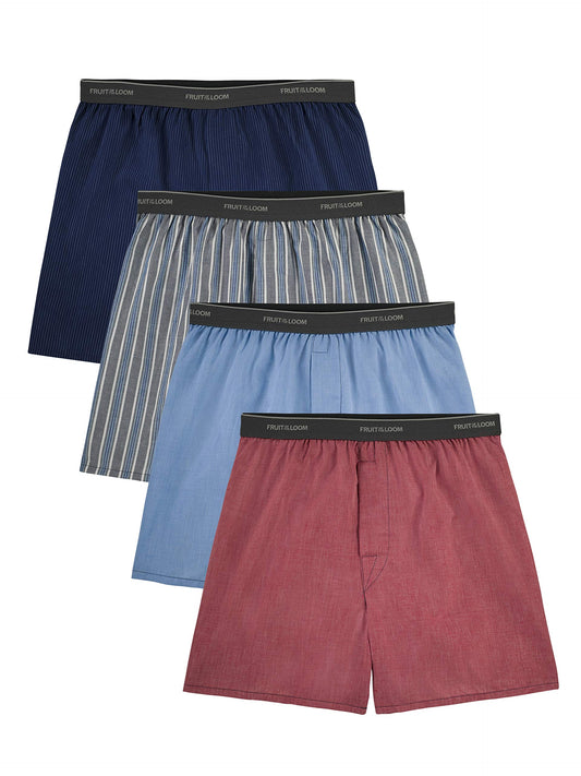 Fruit of the Loom Men's Woven Tartan and Plaid Boxer Multipack, Exposed Waistband - Assorted (5 Pack), 2X-Large