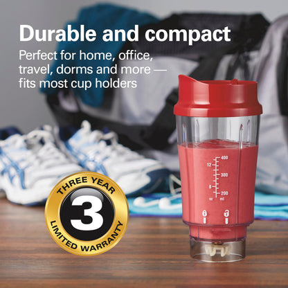 Hamilton Beach Portable Blender for Shakes and Smoothies with 14 Oz BPA Free Travel Cup and Lid, Durable Stainless Steel Blades for Powerful Blending Performance, Red (51101RV)