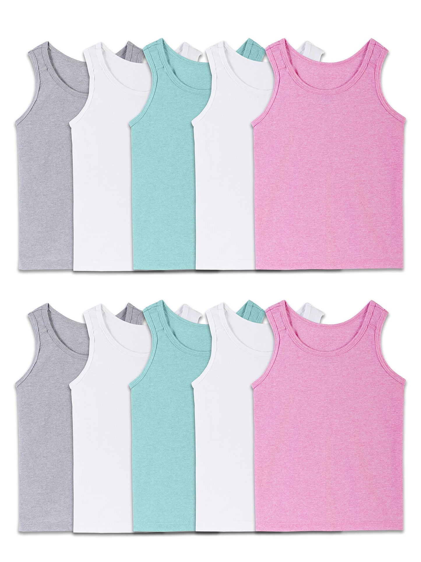 Fruit of the Loom Girls' Big Cotton Undershirts, 5 Pack - Tank - Assorted Colors, Small