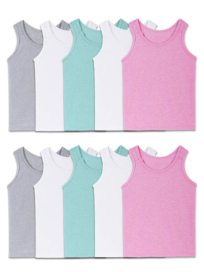Fruit of the Loom Girls' Big Cotton Undershirts, 5 Pack - Tank - Assorted Colors, Small
