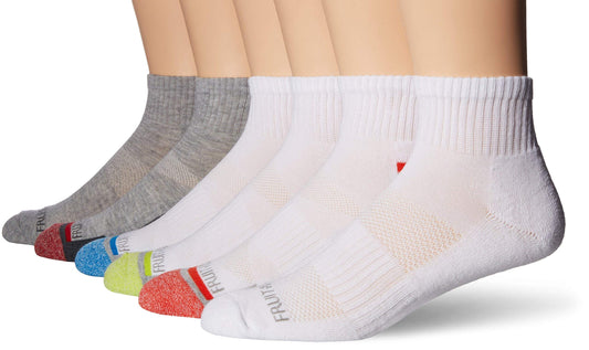 Fruit of the Loom Big Girls' 6 Pack Low Cut Socks (Large (Shoe Size: 4-10), white/pink/purple/light blue)
