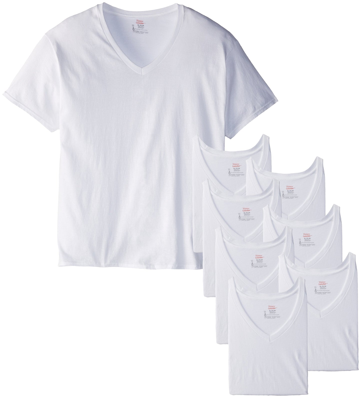 Hanes Men's 8-Pack Big V-Shirt, White, XX-Large