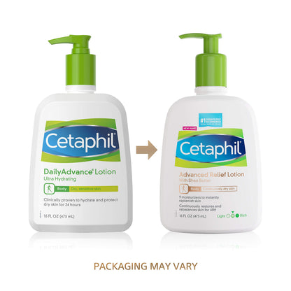 Cetaphil Advanced Relief Lotion with Shea Butter, 2 Pack - 16 oz, For Dry, Sensitive Skin, 48-Hr Moisture, Restores Skin Barrier, Fragrance Free, Dermatologist Recommended Sensitive Skincare Brand
